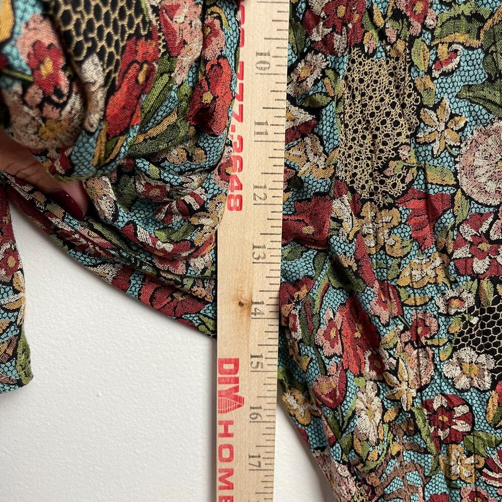 Vintage 90s Flowy Wide Leg Pants Sz 6 Brown Green Forest Fairy Goblin Boho Crop - Picture 7 of 7